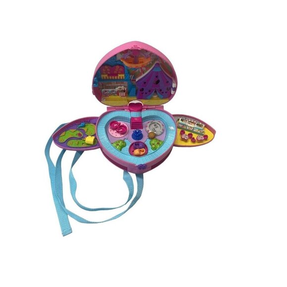 Polly Pocket Tiny Is Mighty Theme Park Backpack Pink Heart Carry Case Kids Toy - Picture 3 of 7